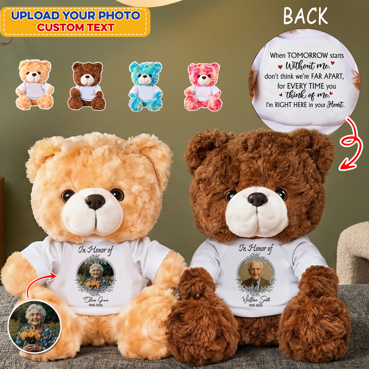 In Honor Of Memorial Forever In My Heart Teddy Bear - Memorial Gift - Personalized Plush Bear