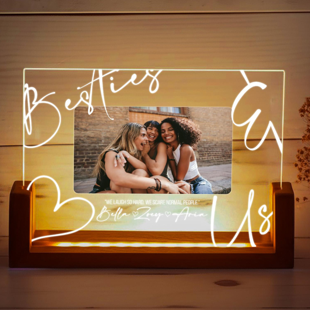 Custom Best Friend Acrylic Photo Night Lamp, Personalized LED Gift for Girls, Custom Quote and Names for Friendship