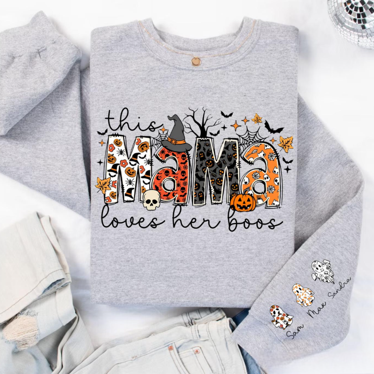 Custom Halloween Mama Sweatshirt, This Mama Loves Her Boos Sweatshirt, Halloween Mama Hoodie, Halloween Mom Gift, Personalized Spooky Mama