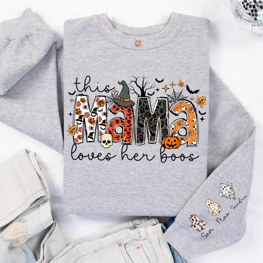 Custom Halloween Mama Sweatshirt, This Mama Loves Her Boos Sweatshirt, Halloween Mama Hoodie, Halloween Mom Gift, Personalized Spooky Mama