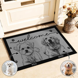 Personalized Pencil Sketch Dog Cat Portrait Doormat Custom Pet Welcome Mat