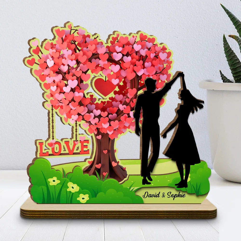 Love Tree Couple - Personalized Wooden Plaque - Valentine's Day Gift, Anniversary Gift For Couple