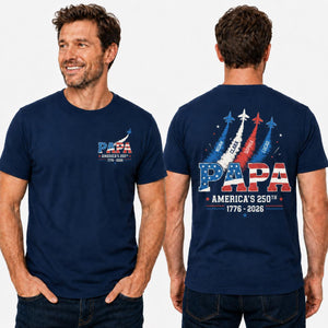 Custom Papa America 250 Shirt, Fighter Jet Kids Names Tee, Patriotic Grandpa Gift, 4th of July Dad Top, 1776 to 2026 USA, Veteran Father