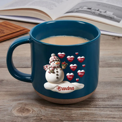 Snowman Mommy & Grandma With Kid's Heart - Personalized Pottery Mug - Christmas Gift For Mom, Grandma