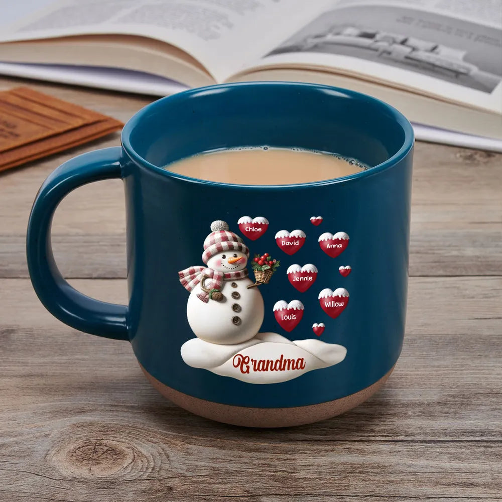 Snowman Mommy & Grandma With Kid's Heart - Personalized Pottery Mug - Christmas Gift For Mom, Grandma