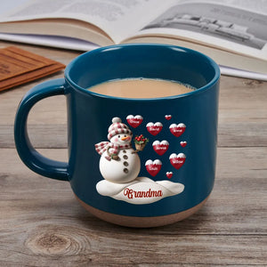 Snowman Mommy & Grandma With Kid's Heart - Personalized Pottery Mug - Christmas Gift For Mom, Grandma