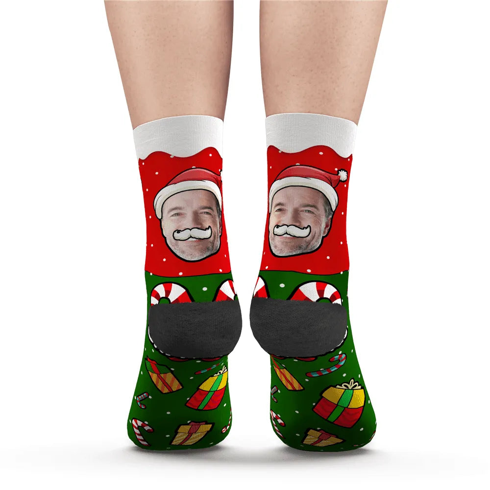 Custom Santa Face Merry Christmas - Personalized Socks - Christmas Gifts for Dad Grandpa