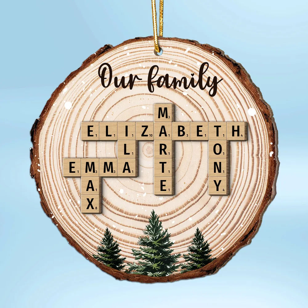 Christmas Tree Wood Pattern Family Names Puzzle Crossword - Personalized 2-Layer Wooden Ornament - Christmas Gift For Family
