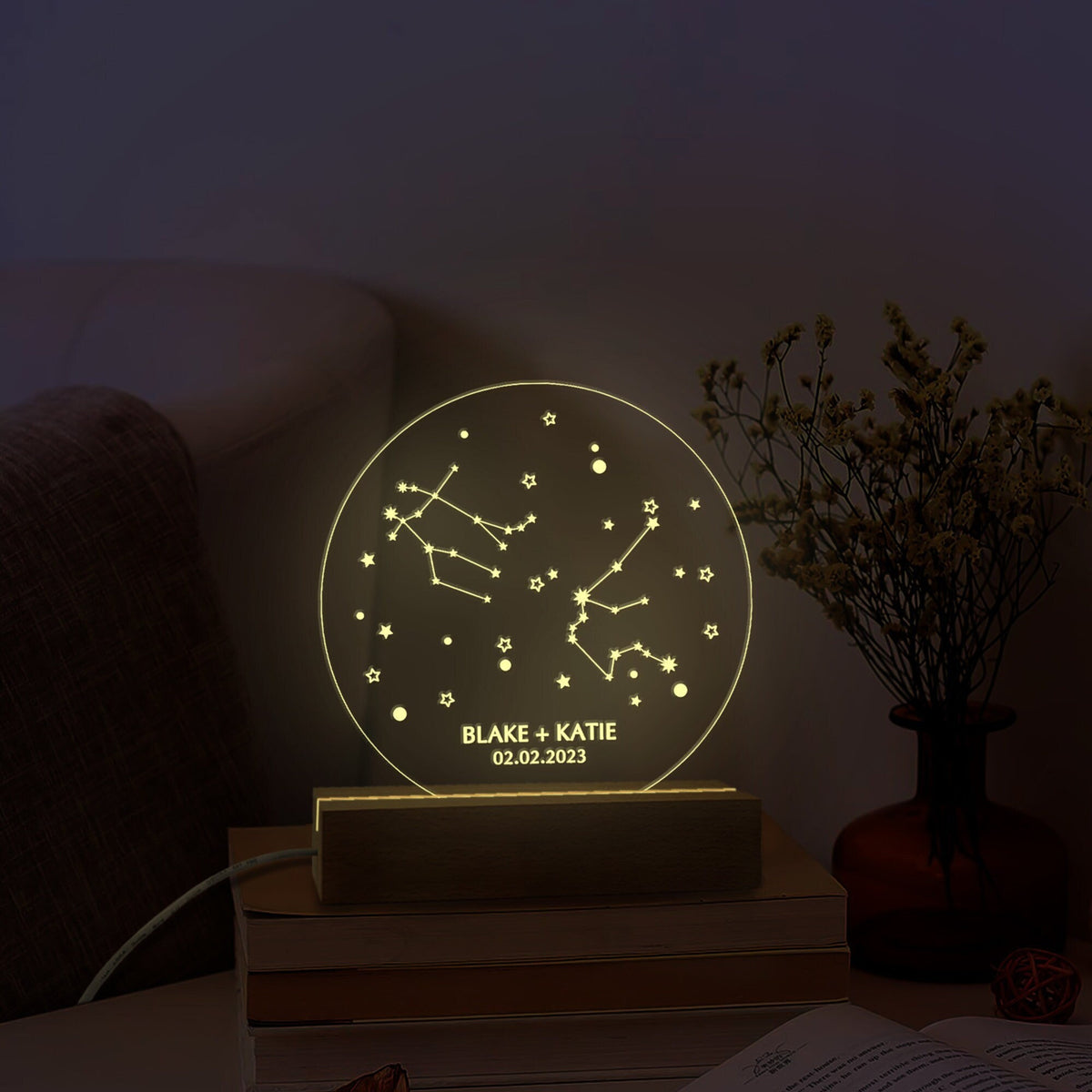 Custom Zodiac Led Light, Valentines Day Gift, Zodiac Night Light, Custom Couples Plaque, Our First Date, Anniversary Plaque, Valentines Gift