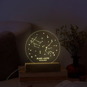 Custom Zodiac Led Light, Valentines Day Gift, Zodiac Night Light, Custom Couples Plaque, Our First Date, Anniversary Plaque, Valentines Gift