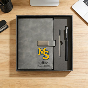 Custom College Logo Graduation Gift Notebook, Personalized Name & Class Year Leather Journal, Class of 2026 Grad Gift for Him Her