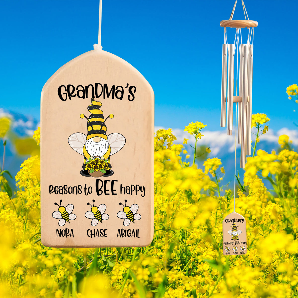 Grandma's Reason To Bee Happy, Cute Grandkid Bee - Personalized Windchime - Gift For Grandma, Mother's Day, Birthday Gift