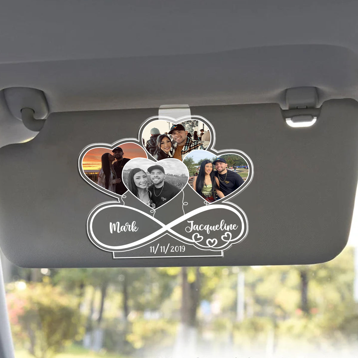 Infinity Love Heart Balloons Custom Photo - Personalized Car Visor Clip - Gift For Couple