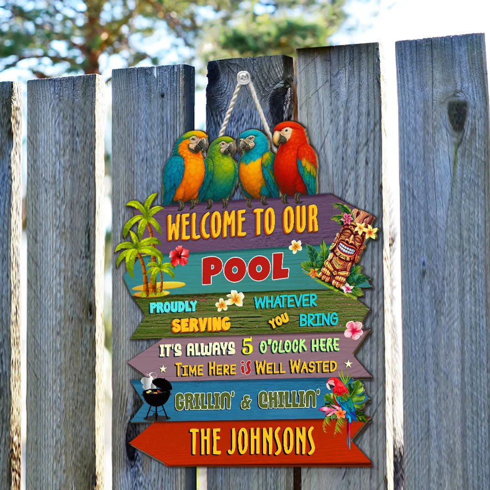 Welcome To Our Patio - Personalized Wood Sign - Summer Gift For Family, Home Decoration