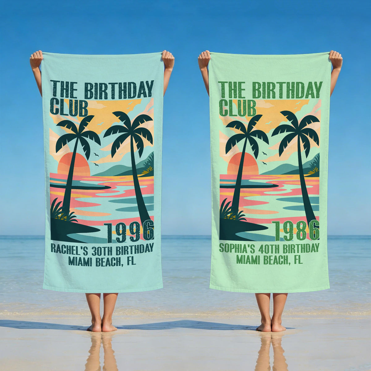 Custom The Birthday Club Beach Towels for Girl, Birthday Trip Pool Towel, Tropical Towel Gift, Beach Lover's Gifts, 30/40/50/60th Birthday Party