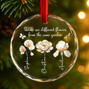 3D Pearl Effect Birth Flowers Sisters From The Same Garden - Personalized Crystal Ornament - Christmas Gift For Sisters, Besties