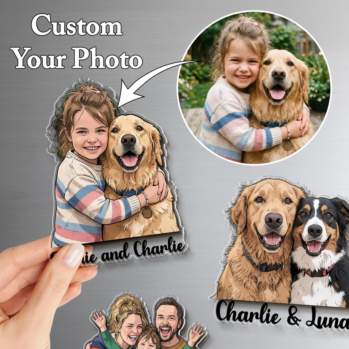 Custom Portrait From Photo Fridge Magnet, Dad And Kids Magnet, Fathers Day Gift For Dad Grandpa, Gift For Husband, New Dad Gift, Family Keepsake
