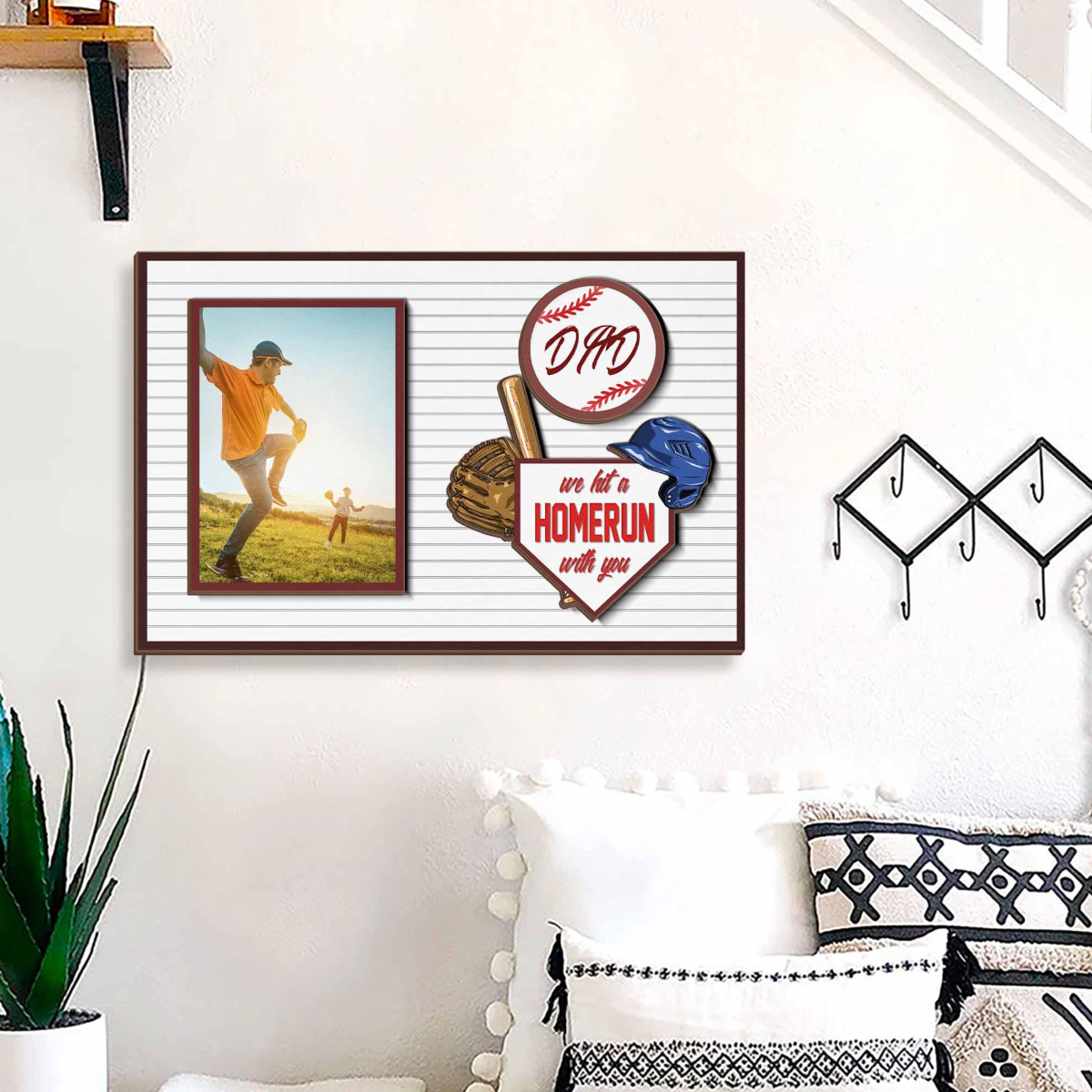 Photo Baseball Dad Picture Frame, Dad We Hit A Homerun With You, Father Son Gift, Father's Day Gift, Baseball Sign