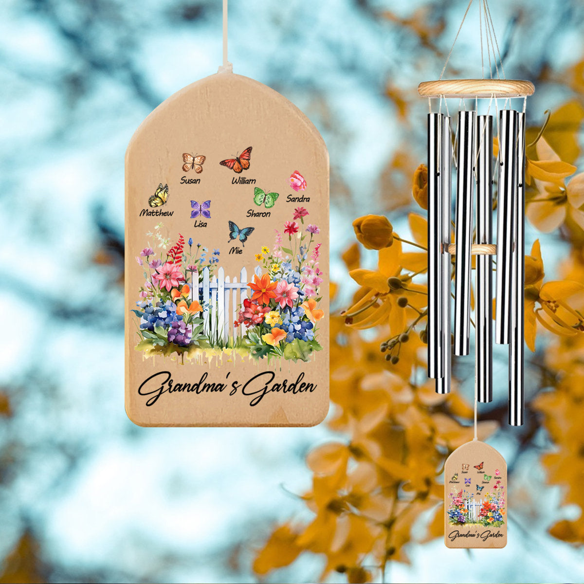 Grandma's Garden Butterflies - Personalized Wind Chime - Gift For Grandma, Mother's Day, Birthday Gift