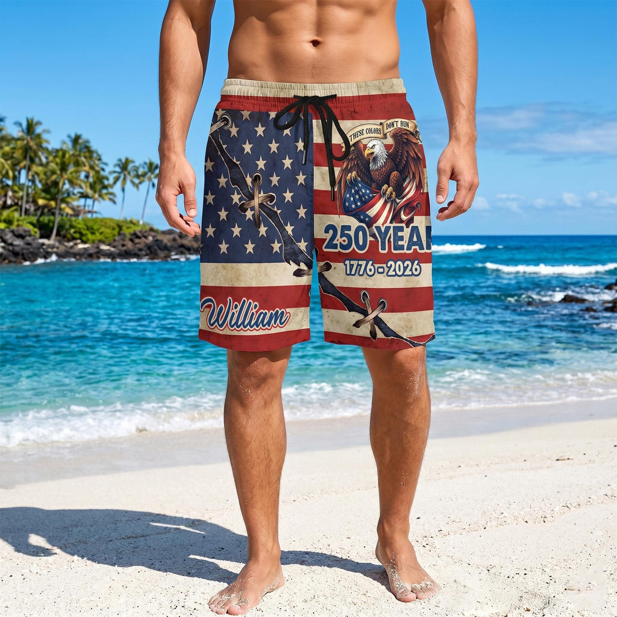 Custom Face 250th Anniversary Swim Trunks Personalized Photo Men Beach Shorts