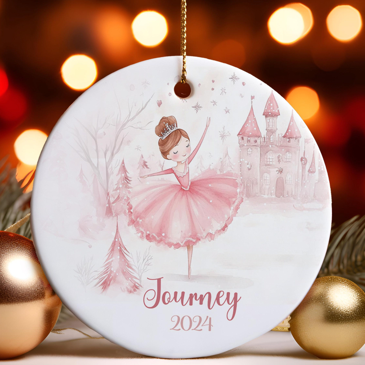 Personalized Pink Ballet Dancer Ornament, Custom Kids Christmas Ornaments, Childrens Gift Ornament with Any Name, Pastel Girls Ornaments