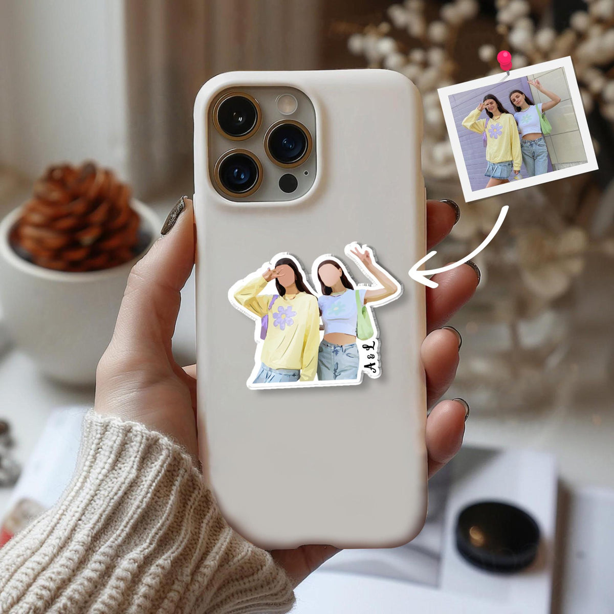 Personalized Besties Photo Phone Grip, Custom Portrait Photo Phone Grip Phone Stand Gift For Besties, Soul Sister Galentine Day Best Friends