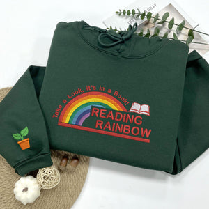 Reading Rainbow Hoodie, Custom Embroidered Book Lover Sweatshirt, Librarian Hoodie, Teacher Appreciation Shirt, Gift For Teacher
