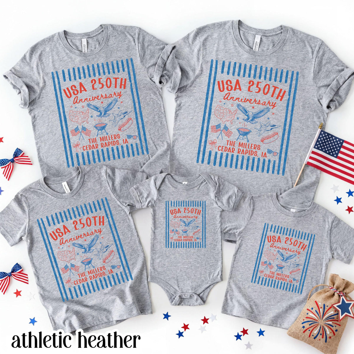 4th of July Family Name Shirt Matching Fourth of July American Flag Tee Personalized Family Crew Tshirt Patriotic Freedom Baby Outfits
