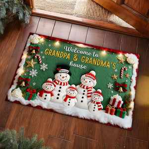 3D Effect Festive Christmas Snowman Welcome To Grandma Grandpa House - Personalized Doormat - Christmas Gift For Grandparents