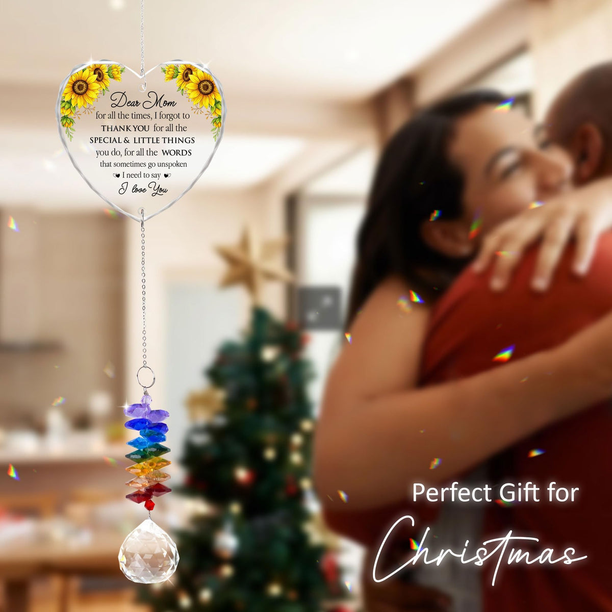 Dear Mom I Love You All The Time Ornament, Crystal Heart Ornament Appreciation Gift, Christmas Hainging Decor