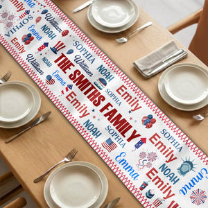 Independence Day Custom Family Name - Personalized Table Runner - 4th Of July Gift For Family, 250th Home Decoration