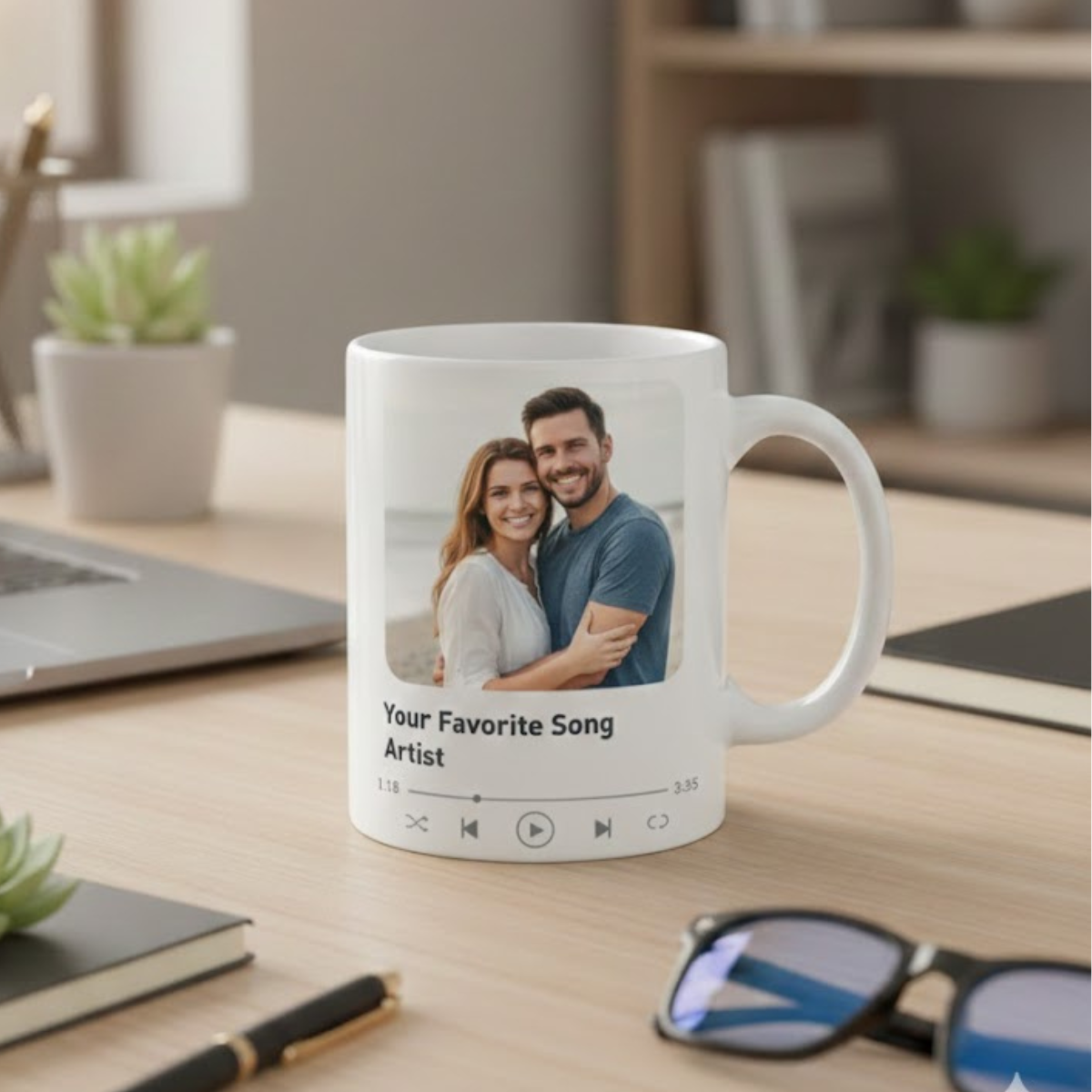 Our Moon Couple Moon Phase Custom Couple Photo With Favorite Song - Personalized Mug - Anniversary Gift For Him Gift For Her