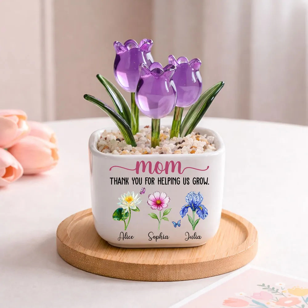 Thank You For Helping Me Grow - Personalized Mini Glass Flower Pot - Gift For Mother, Grandma, Mother's Day Gift