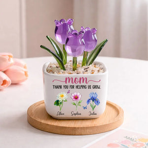Thank You For Helping Me Grow - Personalized Mini Glass Flower Pot - Gift For Mother, Grandma, Mother's Day Gift