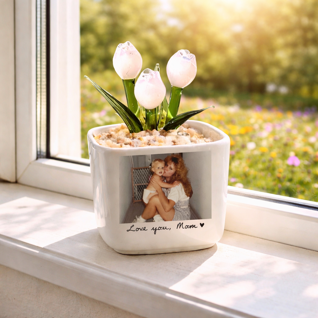 Custom Birth Month Glass Flower Pot, Hand Blown Glass Potted Plants, Personalized Vintage Mother's Day Gift for Mom, Mini Glass Flower Pot