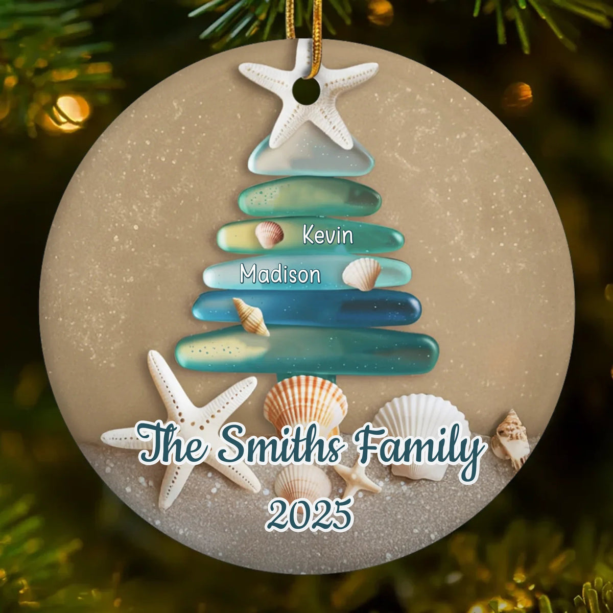 Sea Glass Family Tree - Personalized Ornament - Christmas Gift For Family