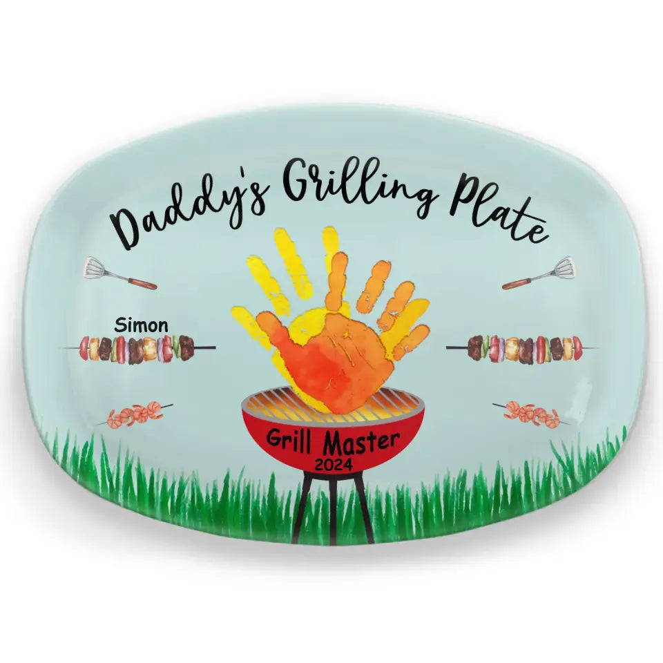 Daddy's Best Grilling Plate Hands Down - Personalized Platter - Gift For Dad, Grandpa, Father's Day