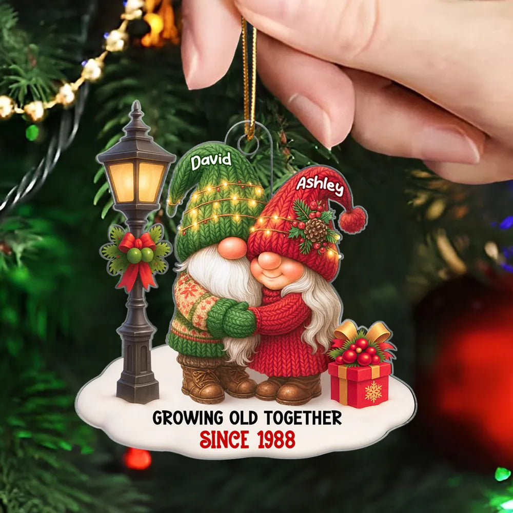 Gnome Christmas Couple Growing Old Together Personalized Acrylic Ornament, Gift for Him, Gift for Her