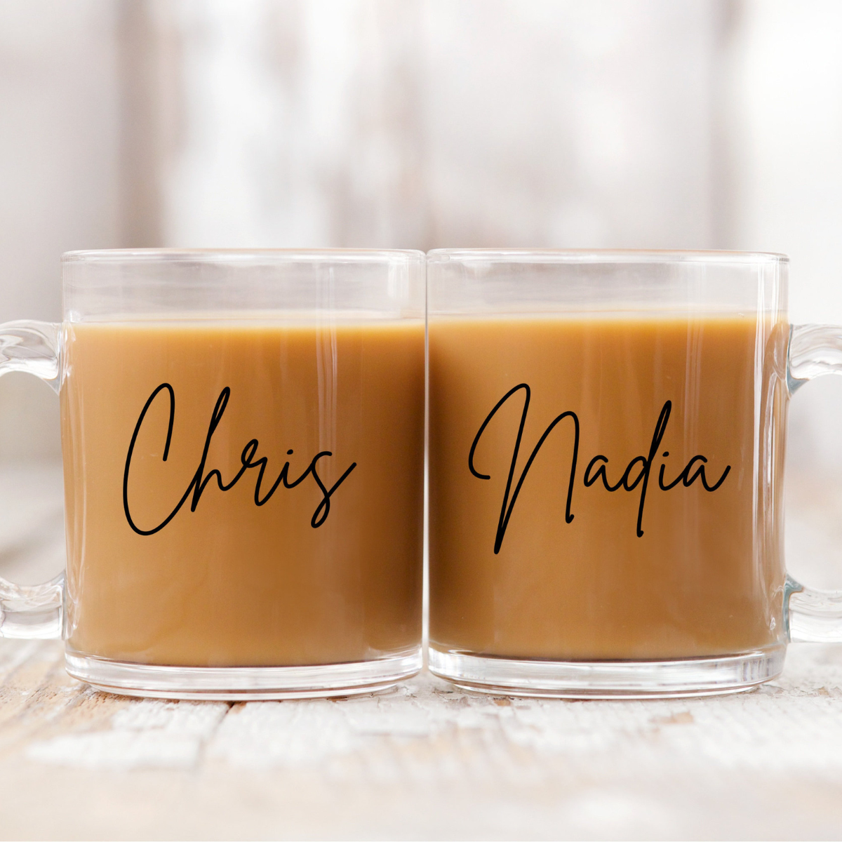 Custom glass mug, personalized glass coffee mug, aesthetic mug, clear glass mug, monogram glass mug, Bridesmaid glass mug, Named mug