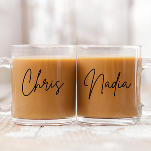 Custom glass mug, personalized glass coffee mug, aesthetic mug, clear glass mug, monogram glass mug, Bridesmaid glass mug, Named mug