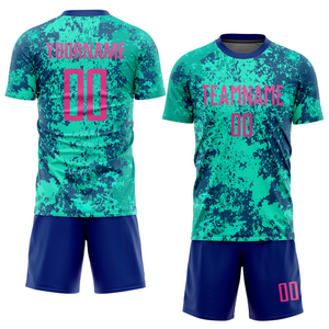 Custom Teal Pink-Royal Sublimation Soccer Uniform Jersey
