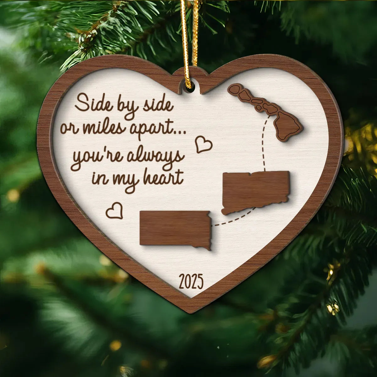 Long Distance But Always In My Heart - Personalized 2-Layer Wooden Ornament - Christmas Gift For Family, Siblings, Sisters, Togetherness Keepsake