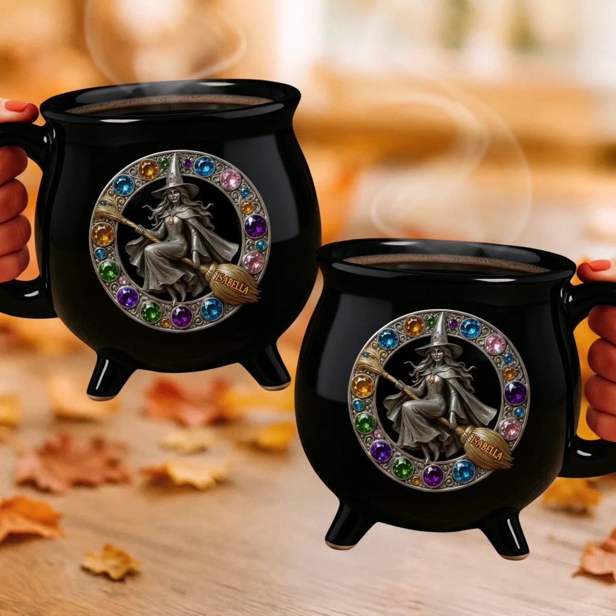 Jewelry Witch - Personalized Halloween Black Ceramic Witch Mug - Halloween Gift For Family, Sisters, Friends, Siblings