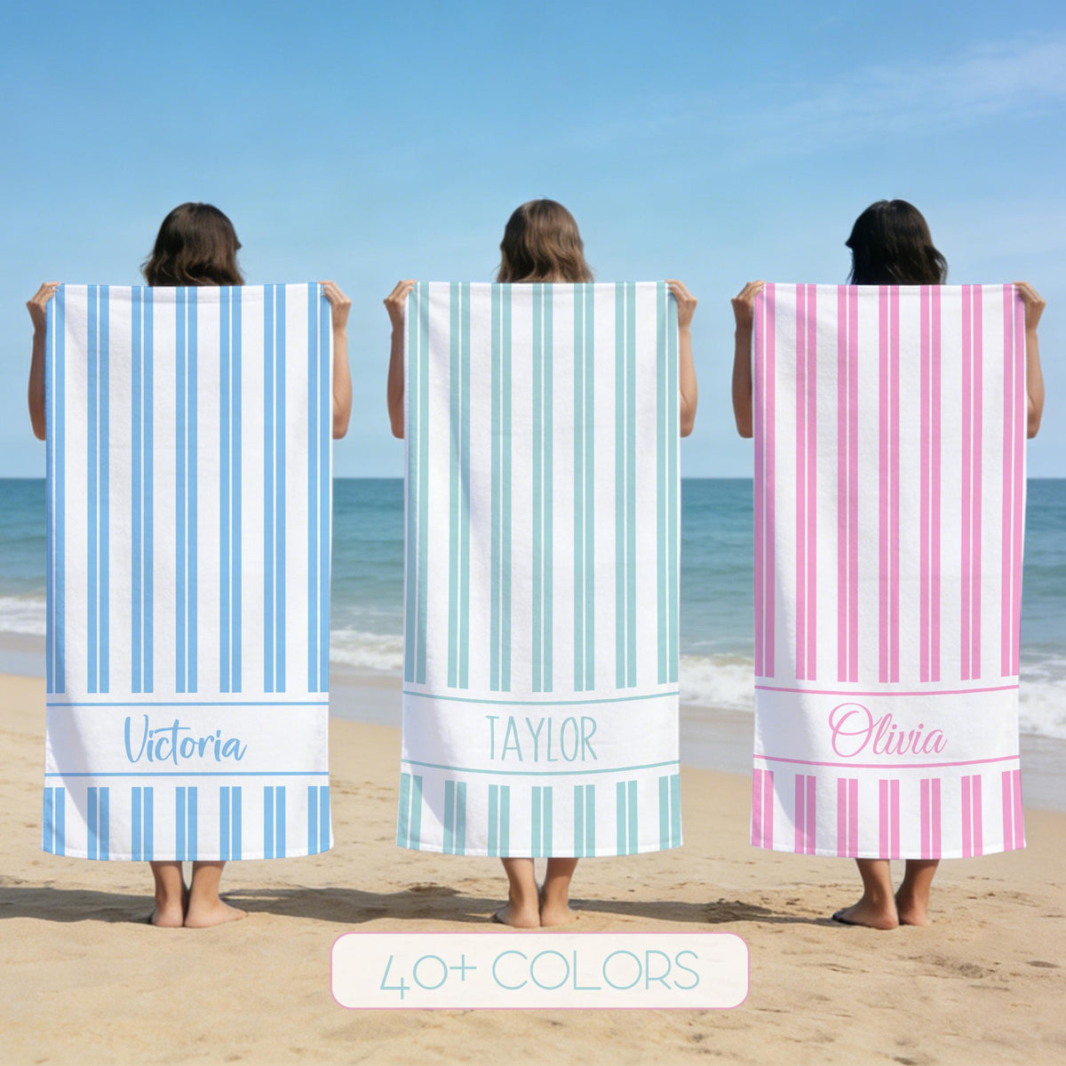 Custom Simple Striped Beach Towel, Pool Towel for Family, Summer Vacation Gift, Beach Lover's Gifts, Bachelorette/Birthday Party Gift