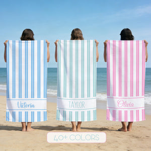 Custom Simple Striped Beach Towel, Pool Towel for Family, Summer Vacation Gift, Beach Lover's Gifts, Bachelorette/Birthday Party Gift
