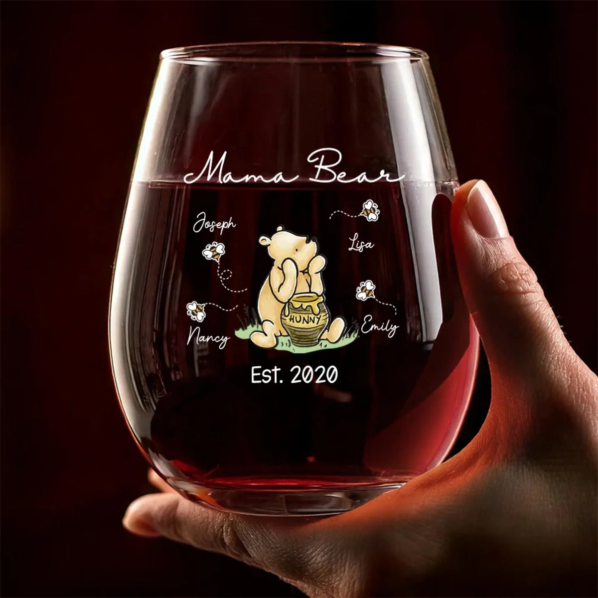 Mama Bear - Personalized Wine Glass - Gift For Mom, Grandma, Mother's Day, Birthday Gift