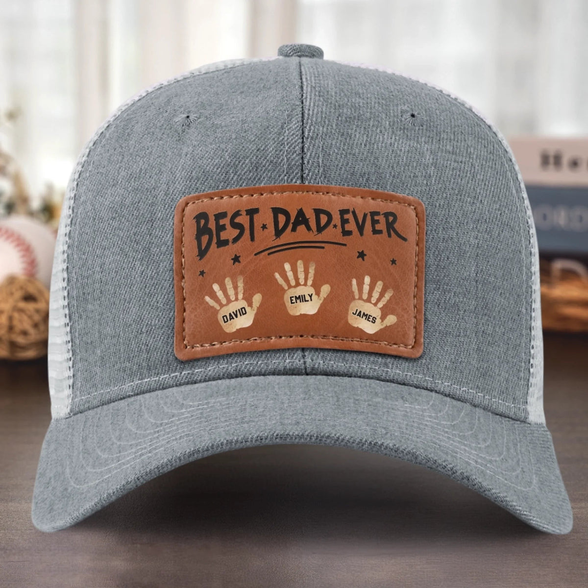 Best Dad Ever Hands Down - Personalized Leather Label Net Hat - Gift For Dad, Grandpa, Father's Day Gift