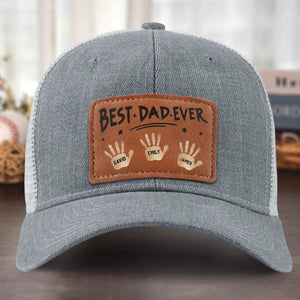 Best Dad Ever Hands Down - Personalized Leather Label Net Hat - Gift For Dad, Grandpa, Father's Day Gift