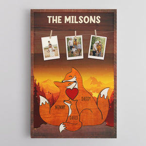 Fox Family Puzzle Style, Custom Family Name - Personalized Canvas - Gift For Dad, Father's Day, Birthday Gift