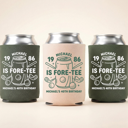 Fore-Tee Birthday Can Cooler, Golf Birthday Party Favors, Personalized Drink Sleeves